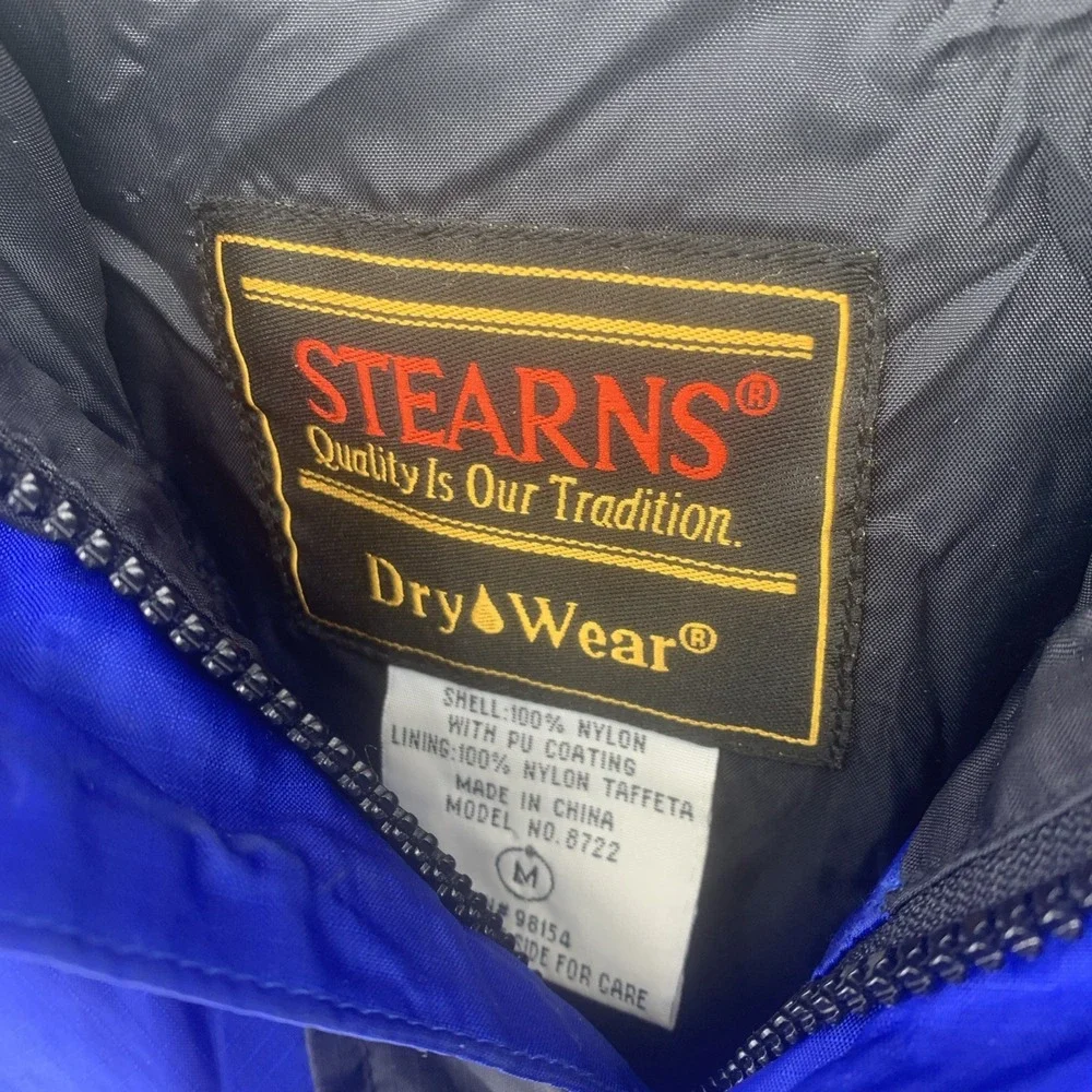 Stearns Dry Wear Water Proof Fishing Jacket Boating Cinch Waist BlueBlack Medium